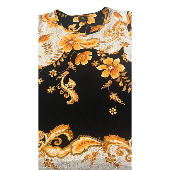 JM CCOLLECTION LONG SLV PULL-OVER RND NECK TOP, WOMENS, XL, BLACK, YELLOW FLORAL - Picture 3 of 12